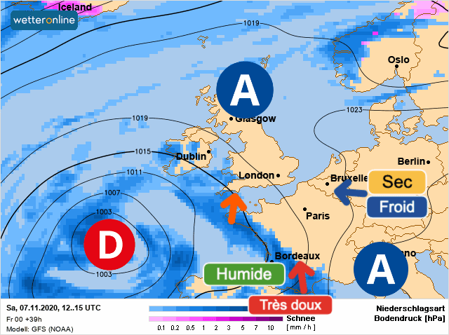 Carte de prévisions d'europe du Samedi 7 novembre 2020