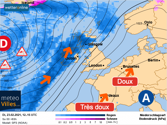Carte de prévisions d'europe du Mardi 23 février 2021