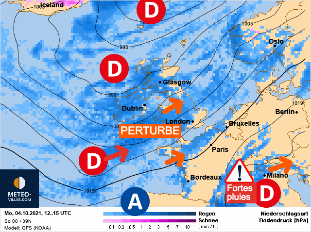 Carte de prévisions d'europe du Lundi 4 octobre 2021