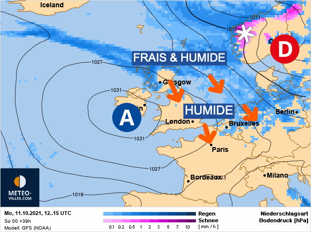 Carte de prévisions d'europe du Lundi 11 octobre 2021