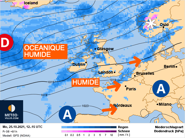 Carte de prévisions d'europe du Lundi 25 octobre 2021