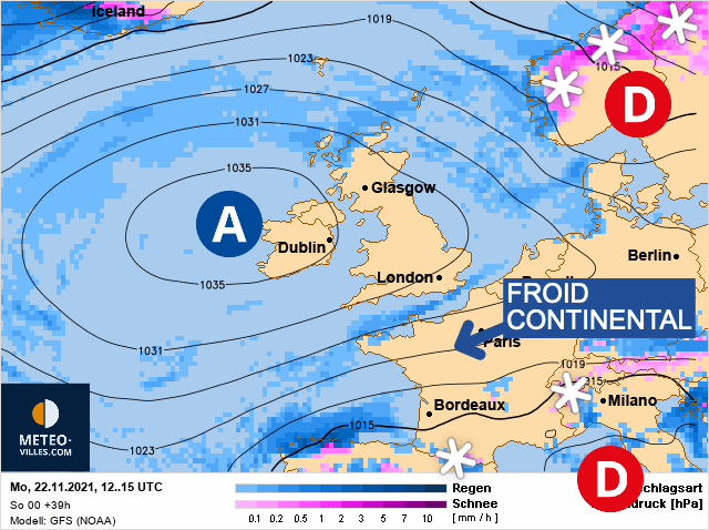 Carte de prévisions d'europe du Lundi 22 novembre 2021