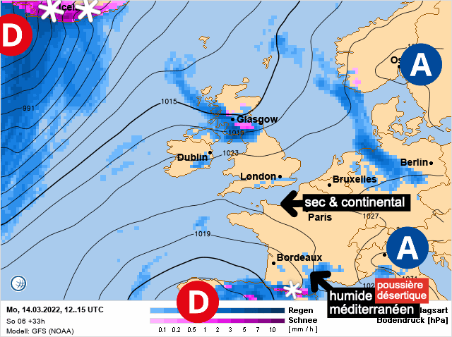 Carte de prévisions d'europe du Lundi 14 mars 2022