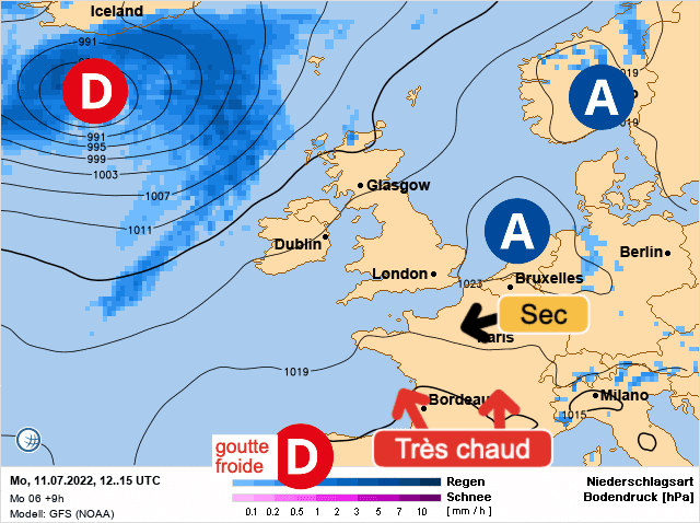 Carte de prévisions d'europe du Lundi 11 juillet 2022