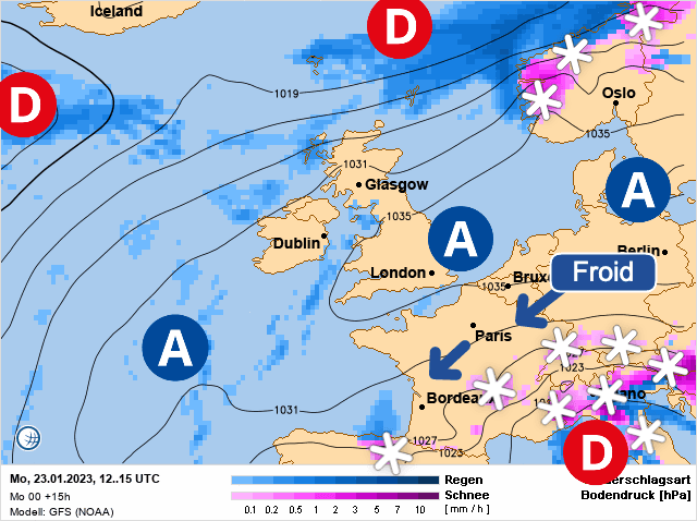 Carte de prévisions d'europe du Lundi 23 janvier 2023