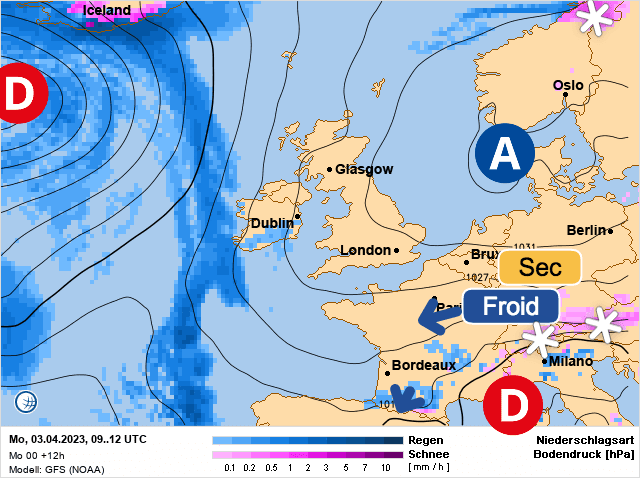 Carte de prévisions d'europe du Lundi 3 avril 2023