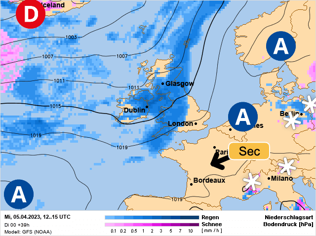 Carte de prévisions d'europe du Mercredi 5 avril 2023