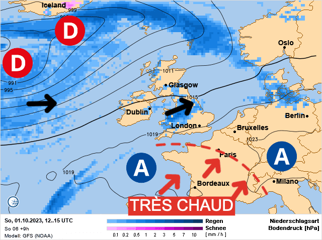 Carte de prévisions d'europe du Dimanche 1 octobre 2023