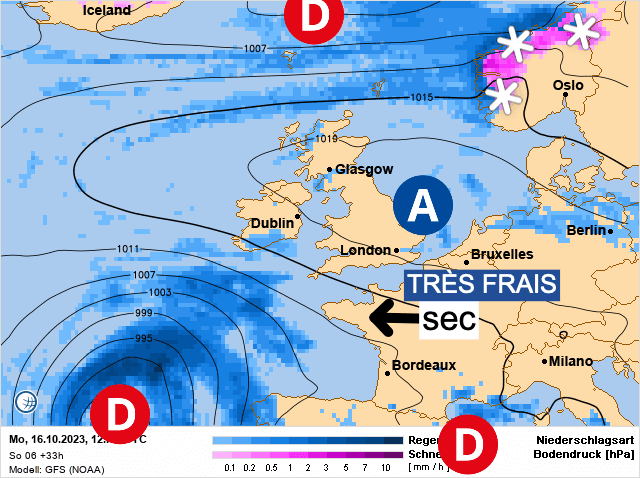 Carte de prévisions d'europe du Lundi 16 octobre 2023