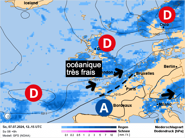 Carte de prévisions d'europe du Dimanche 7 juillet 2024