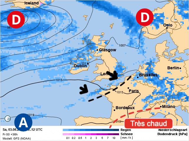 Carte de prévisions d'europe du Samedi 3 août 2024