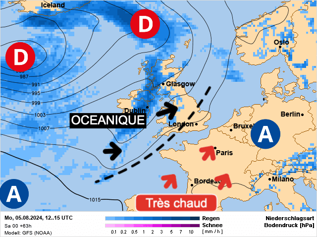 Carte de prévisions d'europe du Lundi 5 août 2024