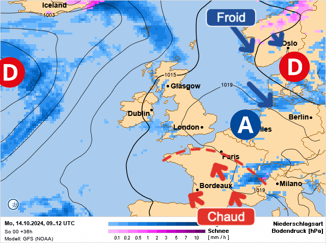 Carte de prévisions d'europe du Lundi 14 octobre 2024