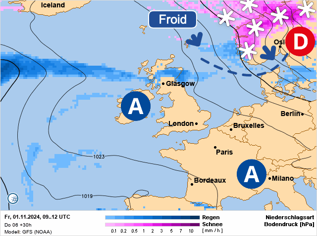 Carte de prévisions d'europe du Vendredi 1 novembre 2024