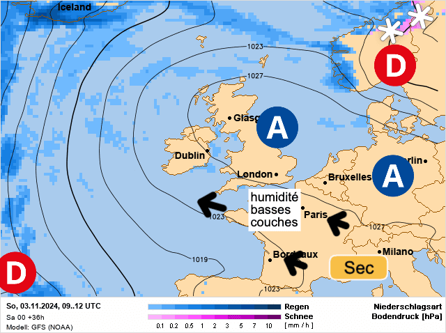 Carte de prévisions d'europe du Dimanche 3 novembre 2024
