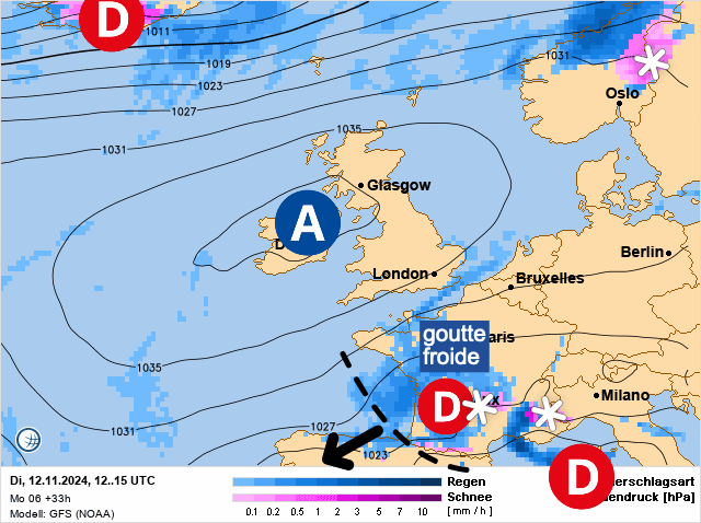 Carte de prévisions d'europe du Mardi 12 novembre 2024