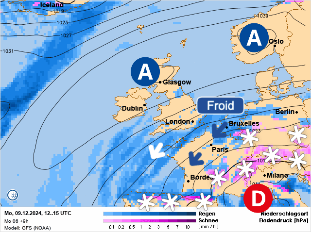 Carte de prévisions d'europe du Lundi 9 décembre 2024