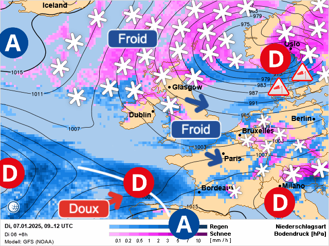 Carte de prévisions d'europe du Mardi 7 janvier 2025