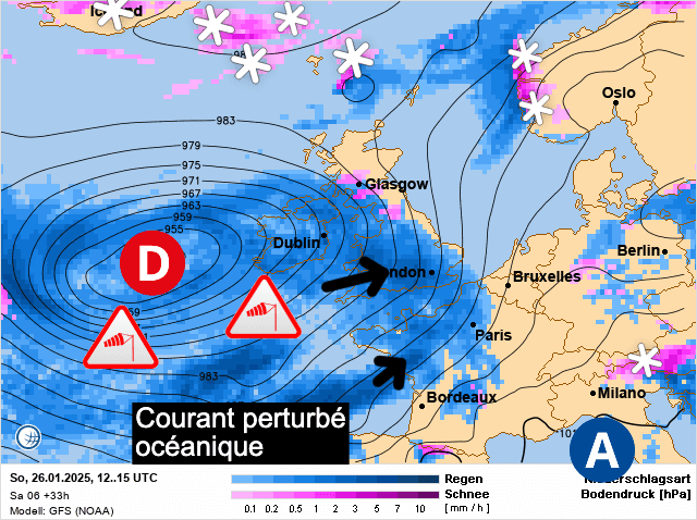 Carte de prévisions d'europe du Dimanche 26 janvier 2025