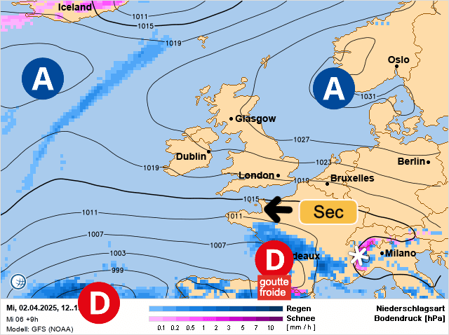 Carte de prévisions d'europe du Mercredi 2 avril 2025