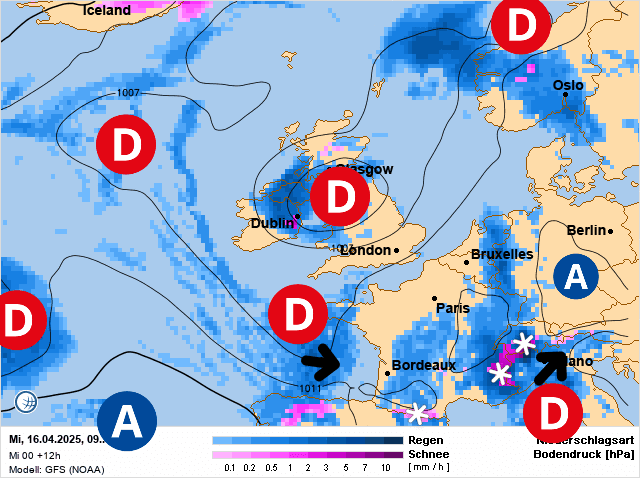 Carte de prévisions d'europe du Mercredi 16 avril 2025