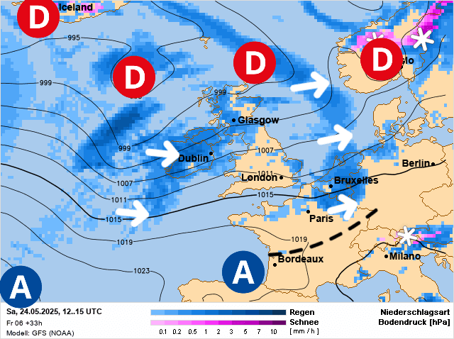 Carte de prévisions d'europe du Samedi 24 mai 2025
