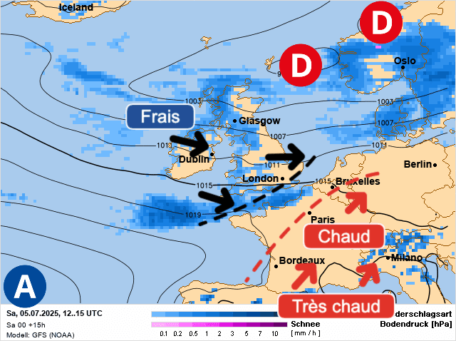 Carte de prévisions d'europe du Samedi 5 juillet 2025