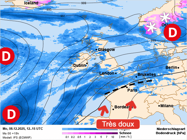 Carte de prévisions d'europe du Lundi 8 décembre 2025