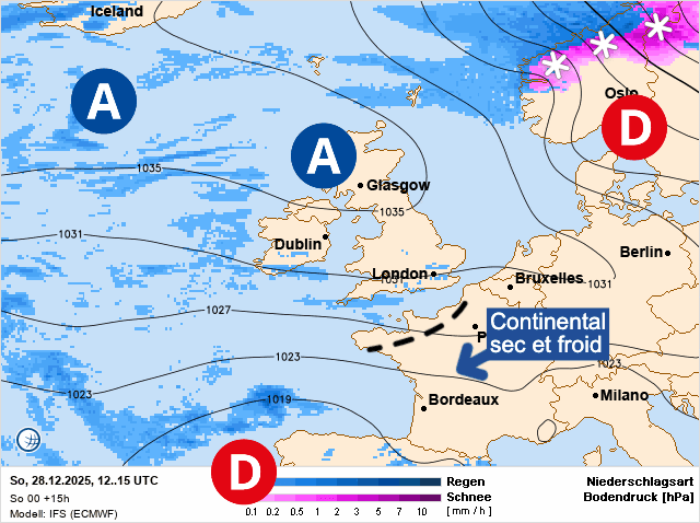 Carte de prévisions d'europe du Dimanche 28 décembre 2025