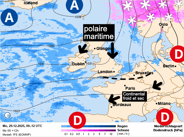 Carte de prévisions d'europe du Lundi 29 décembre 2025