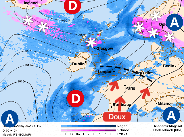 Carte de prévisions d'europe du Mardi 13 janvier 2026
