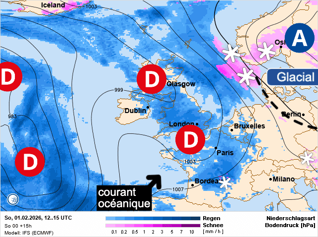 Carte de prévisions d'europe du Dimanche 1 février 2026