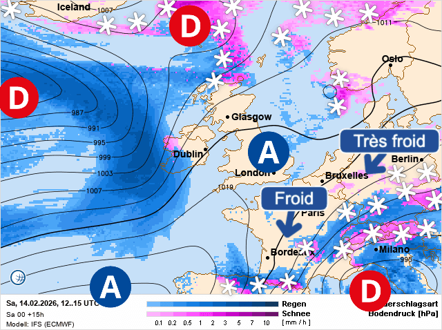 Carte de prévisions d'europe du Samedi 14 février 2026