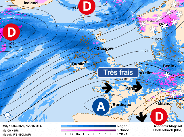 Carte de prévisions d'europe du Lundi 16 mars 2026