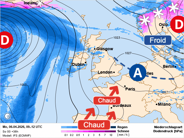 Carte de prévisions d'europe du Lundi 6 avril 2026