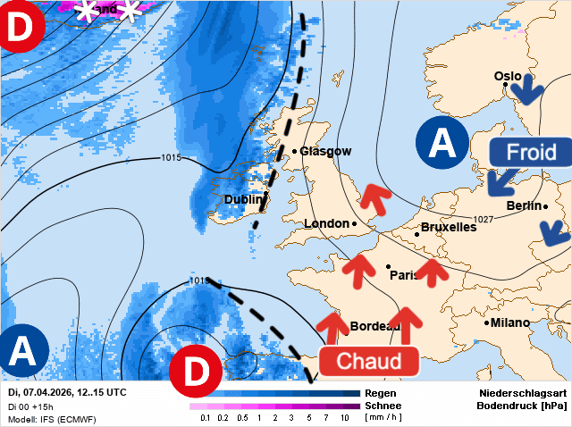 Carte de prévisions d'europe du Mardi 7 avril 2026