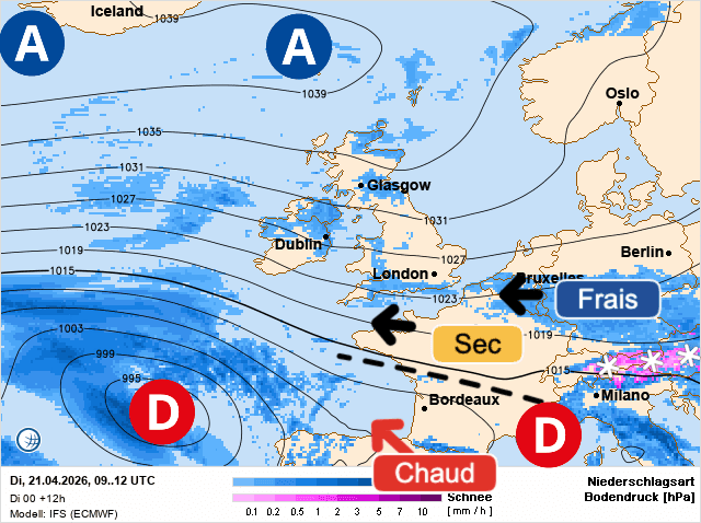 Carte de prévisions d'europe du Mardi 21 avril 2026