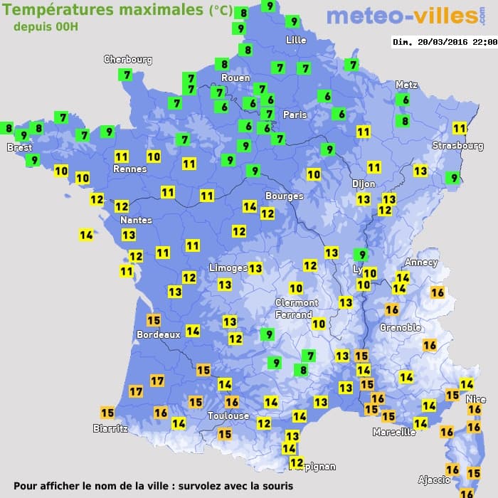 Températures maximales (°C) depuis 00h