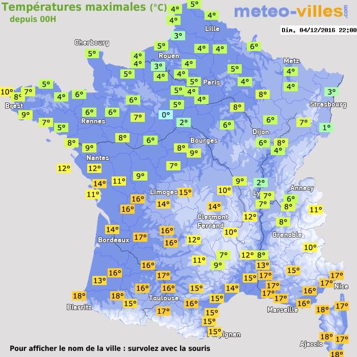 Températures maximales (°C) depuis 00h