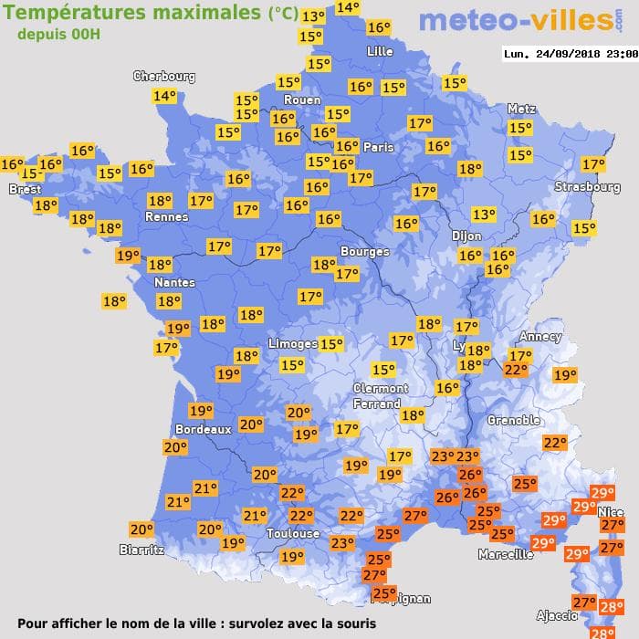 Températures maximales (°C) depuis 00h