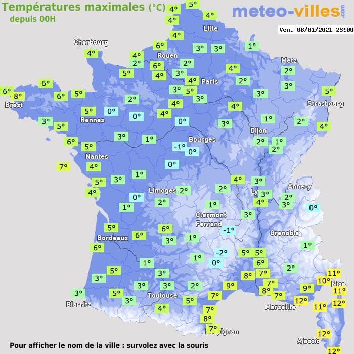 Températures maximales (°C) depuis 00h