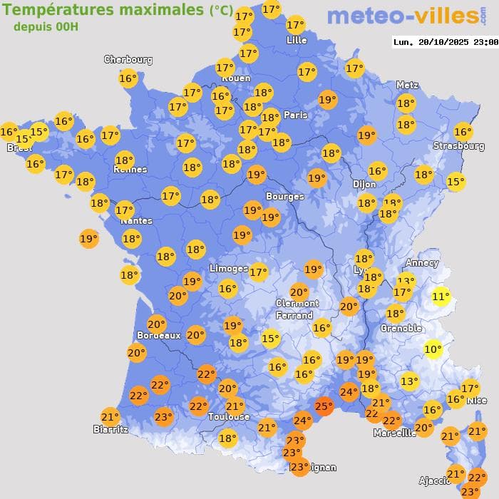 Températures maximales (°C) depuis 00h