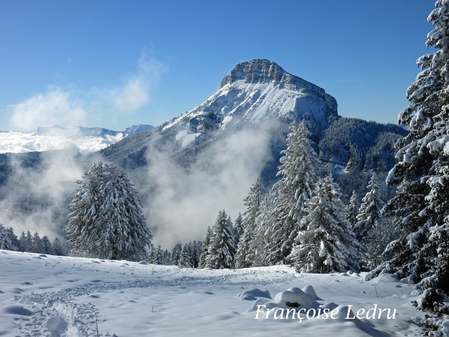 Neige fraîche et soleil en montagne