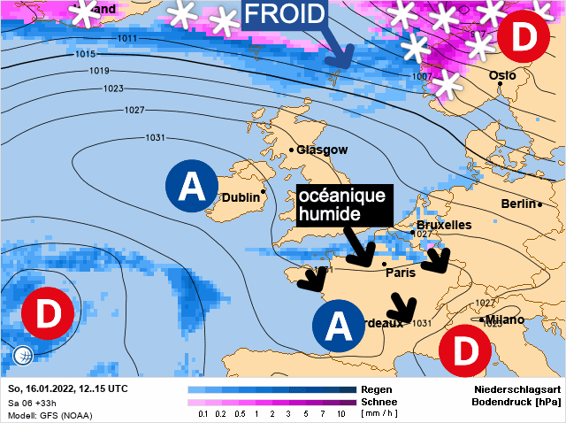 Carte de prévisions d'europe du Dimanche 16 janvier 2022
