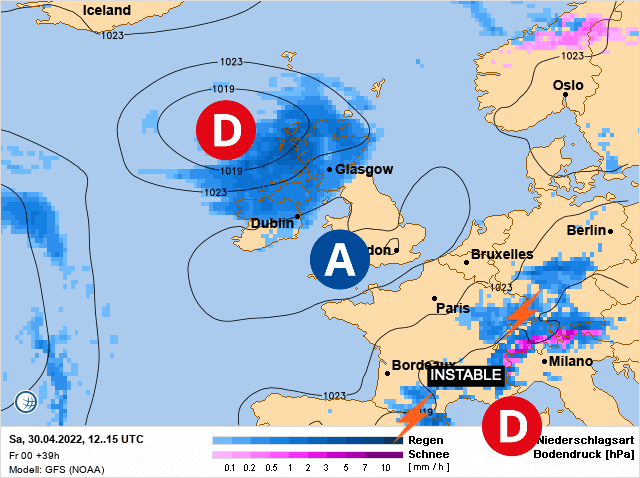 Carte de prévisions d'europe du Samedi 30 avril 2022