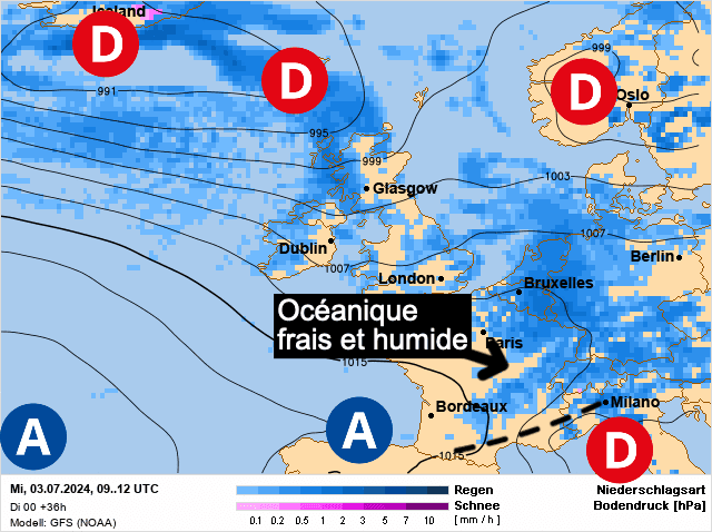 Carte de prévisions d'europe du Mercredi 3 juillet 2024