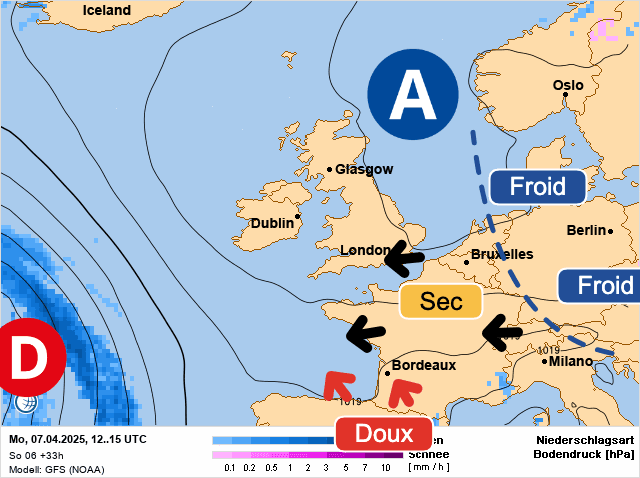 Carte de prévisions d'europe du Lundi 7 avril 2025