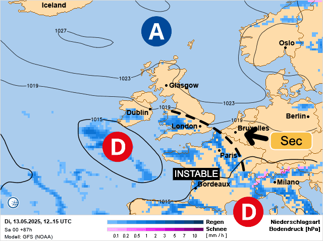 Carte de prévisions d'europe du Mardi 13 mai 2025