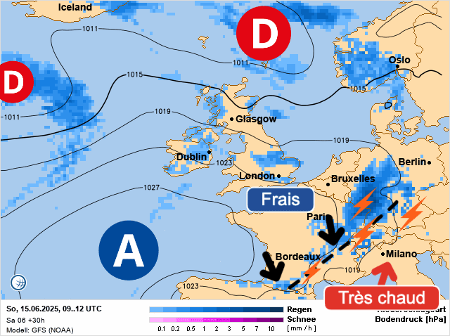 Carte de prévisions d'europe du Dimanche 15 juin 2025