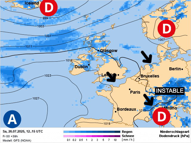 Carte de prévisions d'europe du Samedi 26 juillet 2025